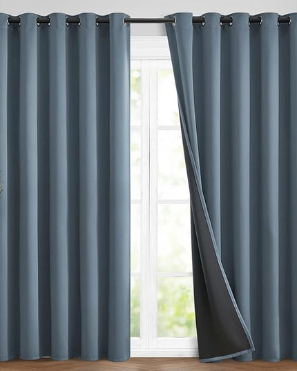 Yakamok 100% Blackout Lined Panels, Room Darkening Thermal Insulated Blackout Curtains for Bedroom, Heat Blocking Drapes for Living Room(62Wx96L, Stone Blue, 2 Panels)