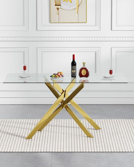 HomVent Rectangular Glass Dining Table Set for 6, Modern Tempered Glass Kitchen Table Set and Chairs, Rectangular Glass Dining Room Table Set for Kitchen