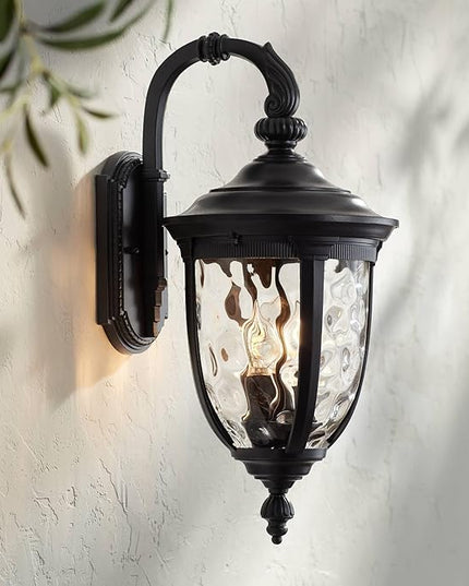 John Timberland Bellagio European Outdoor Wall Light Fixture Textured Black Metal 20 1/2" Hammered Glass Decor for Exterior House Porch Patio Outside Deck Garage Yard Front Door Garden Home