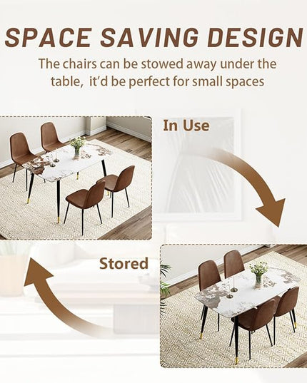 Small Dining Table Set for 4, Dining Room Table Set for 4, Sintered Stone Kitchen Table Top and Modern Chairs Set of 4 for Kitchen Dining Room, Small Space