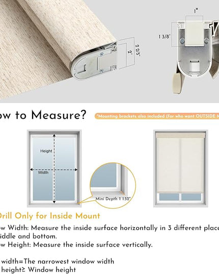 Persilux Smart Motorized Blinds with Remote, No Drill Automatic Roller Shades for Indoor Windows, Light Filtering Linen Fabric, Electric Blinds for Windows, Linen Cream C156-1, Custom Size