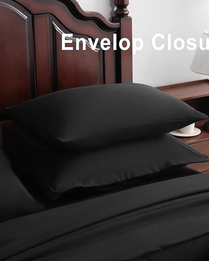 NTBAY Queen Comforter Set with Sheets, 7 Pieces Soft and Breathable Queen Bedding Set, Bed in a Bag, Down Alternative Comforter Set Solid Color All Season, Queen Bedding Set, Black