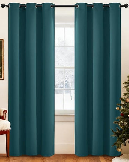 Yakamok Blackout Curtains for Bedroom 2 Panels Set 84 Inch Length Thermal Insulated Room Darkening Dark Black Out Drapery Grommet Window Treatments Drapes for Living Room, 38x84, Dark Teal