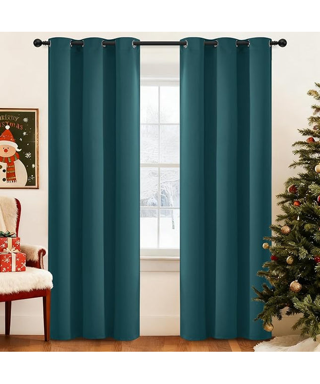 Yakamok Blackout Curtains for Bedroom 2 Panels Set 84 Inch Length Thermal Insulated Room Darkening Dark Black Out Drapery Grommet Window Treatments Drapes for Living Room, 38x84, Dark Teal