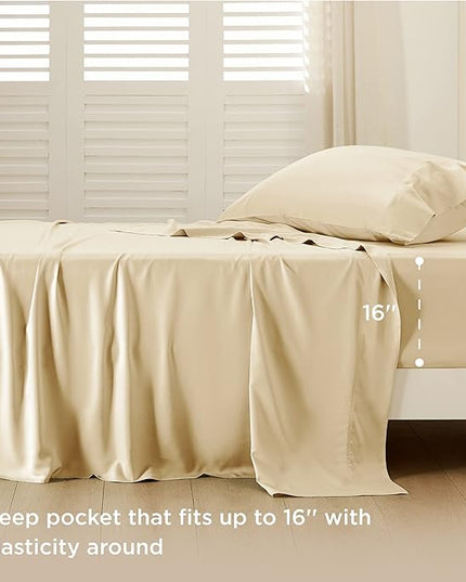 Bedsure Cooling Sheets Twin, Rayon Derived from Bamboo, Breathable & Soft Twin Sheets Set, Deep Pocket Up to 16 Inches, Hotel Luxury Silky Bedding for Hot Sleepers, Alabaster Gleam