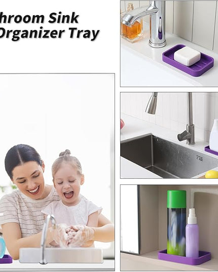 Silicone Kitchen Sink Organizer Tray for Multiple Usage,Easy Clean Sponges Holder for Kitchen Bathroom Counter or Sink,Dish Soap Dispenser,Scrubber,Bottle,Cup Purple 4.9”x 3.2”