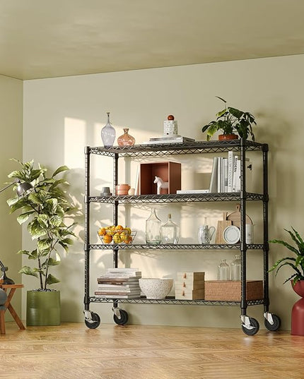 IZEUK 4-Tier Adjustable Heavy Duty Metal Storage Shelving Unit, Wide Utility Rack Organizer for Garage, Kitchen, Office, Basement, Warehouse (Black, 15.7" D x 33.5" W x 70.5" H)