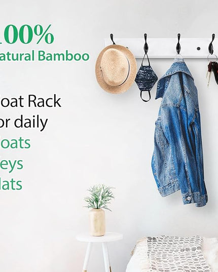 Wooden Coat Rack, Wall-Mounted Organizer for Closet, Entryway, Hallway, Foyer, Bedroom, Heavy Duty Double Hooks for Hanging Towels, Bags, Hats, Jackets, Key (WhiteBlack, 4 Hooks)