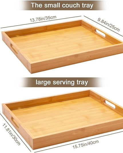 Wooden Serving Tray with Handles Decorative Bamboo Large Coffee Table Food Trays for Breakfast Dinner Bed Restaurants Party or Home Decor Outdoor Scenarios 2 Packs