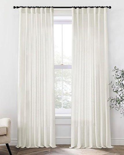 XTMYI 105 Inch Curtains 2 Panels Set Custom Length Back Tab Linen Window Sheer Curtain Drapes for Living Room Bedroom,50x105 in Long,Cream(Ivory/Off White)