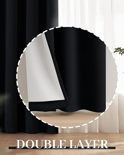 Yakamok Black Room Darkening 100% Blackout Curtains Grommet Extra Wide Window Treatment with 2 Thick Layers-Thermal Insulated Drape 1 Panel for Living Room Patio Door 100 by 84 Inches Length