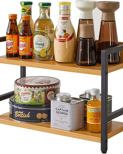 IBUYKE 2-Tier Spice Rack Industrial Counter Shelf Desktop Storage Organizer Standing Seasoning Rack for Countertop Kitchen Office Living Room Desktop Nature,UTLJ002N