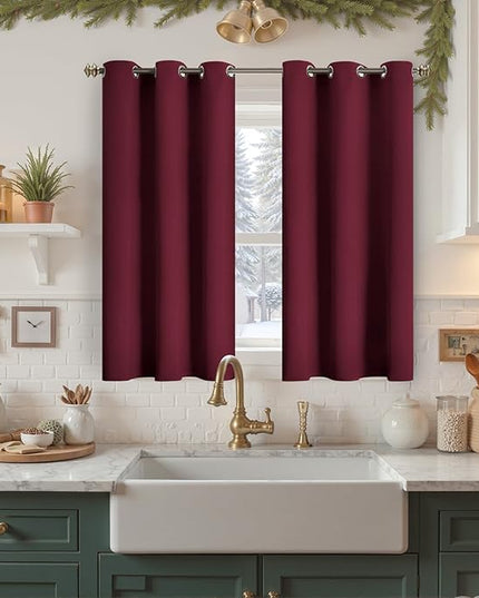 YoungsTex Short Blackout Curtains 40 Inch Length for Kitchen Window - Burgundy Thermal Insulated Drapes with Grommet Room Darkening Christmas Decor for Bedroom Bathroom, 2 Panels, 42 x 40 Inch