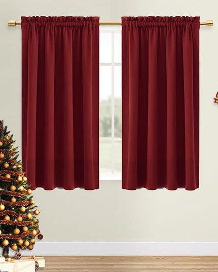 DWCN Christmas Burgundy Room Darkening Blackout Curtains - Thermal Insulated Privacy Energy Saving Window Curtain Drapes 38 x 54 inch Length, Set of 2 Bedroom Living Room Curtains