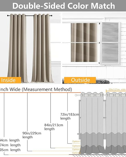 Simplebrand Stone Extra Long 10ft Curtains for Patio 120 Inches Long 2 Panels Set, Room Darkening Light Blocking Solid Thermal Insulated Energy Saving Grommet Noise Reducing Curtains, 50 Wx120 L