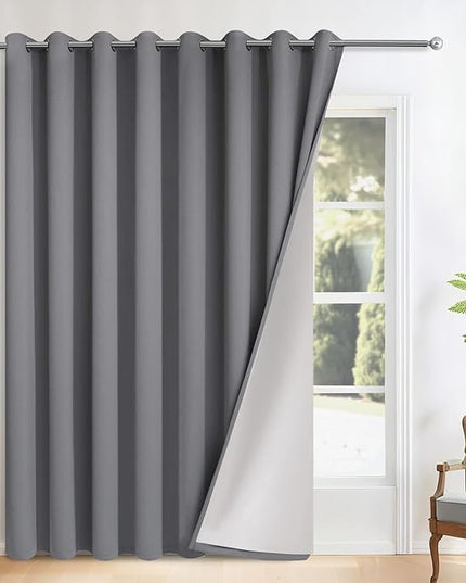 Yakamok Grey Room Darkening 100% Blackout Curtains Grommet Extra Wide Window Treatment with 2 Thick Layers-Gray Thermal Insulated Drape 1 Panel for Living Room Patio Door 100 by 84 Inches Length