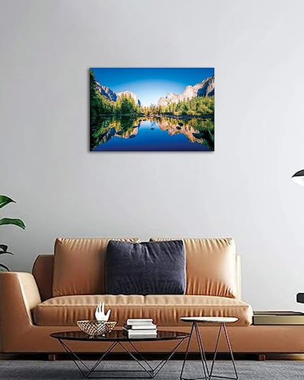 SKASNFAI Yosemite National Park Canvas Wall Art Forest Artwork Blue Lake Picture Prints Framed Home Decor for Bedroom Living Room (28x44 inch)