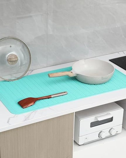 Silicone Dish Drying Mat for Multiple Usage,Easy clean,Eco-friendly,Heat-resistant Silicone Mat for Kitchen Counter or Sink,Refrigerator or Drawer Liner Mint 5XL 36inches x 18inches