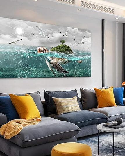 Canvas Wall Art For Living Room Large Size Wall Decor For Bedroom Artwork For Walls Pictures Sea Turtles Canvas Art Prints Bathroom Decoration Blue Ocean Paintings Ready To Hang Room Home Decorations