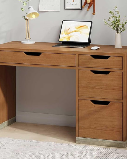 48 Inch Small Desk with 4 Drawers, Computer Desk with Storage File Cabinet for Bedroom, Home Office Desk with Storage for Small Space, Brown
