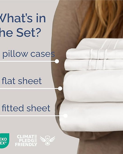 King Size 4 Piece Sheet Set - Comfy Breathable & Cooling Bed Sheets Set - Hotel Luxury Bedding for Women, Men, Kids, Teens, Boys & Girls - Deep Pockets, Soft, Wrinkle Free - Oeko-Tex - Antique White