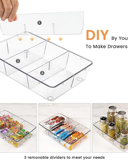 Criusia Drawer Organizer - 18 Pack Clear Large Kitchen Drawer Organization Trays, Non-Slip Dividers for Makeup, Jewelry, Utensils, Office, Bedroom, Bathroom