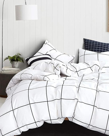 Houseri Black and White Plaid Comforter Set Full White Buffalo Checkered Bedding Comforter Full Size for Teen Boys Girls White Grid Comforter Preppy Gingham Geometric College Dorm Bed Comforters Full