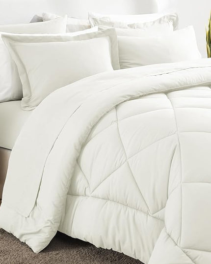 CozyLux King Size Comforter Set Ivory - 7 Pieces Bed in a Bag King, Luxury Soft Bed Set for All Seasons, Bedding Set with Down Alternative Comforter, Sheets, Pillowcases & Shams