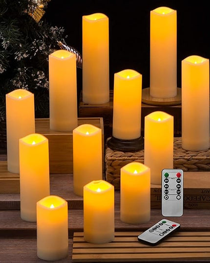 12 Pack Flameless Candles Battery Operated Waterproof Led Candles (D:2.2" X H:4" 5" 6" 7") Candles with 2 Remotes Contro for Wedding, Party, Birthday