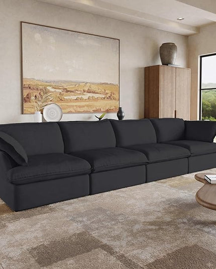 JACH 162.98" 4 Seater Sectional Couches for Living Room, Modular Sectional Sofa, Deep Seat Black Sofas, Cushion Covers Removable, Two Corners and Two Middle Sofa for Living Room