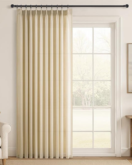 Topfinel 108 Inch Curtains 1 Panels Set,One Packs Pinch Pleat Back Tab Linen Window Semi Sheer Privacy Thick Decorative Curtain Drapes for Living Room Bedroom,60x108 in Long,Natural Linen