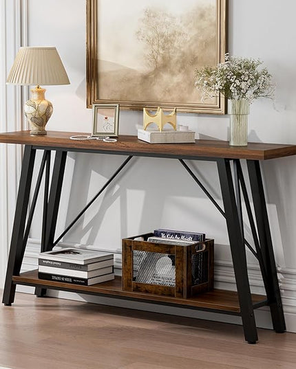 GAZHOME Console Table with Storage Shelf - Industrial Style Sofa Table Behind Couch for Living Room & Entryway, Rustic Brown,53.1 Inch