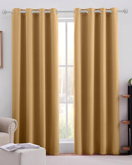 HOMEIDEAS Gold Blackout Curtains for Bedroom 52 X 96 Inch Length 2 Panels Set Room Darkening Bedroom Curtains, Soundproof Thermal Grommet Window Curtains for Living Room for Christmas