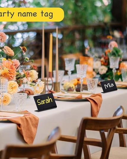 PigPotParty Acrylic Mini Chalkboard Signs for Outdoor Party Buffet, 12 Pcs 4"x3", Glossy Black Elegant Food Labels for Wedding, Table Signs, Place Cards, Include 2 Wet Erase Markers