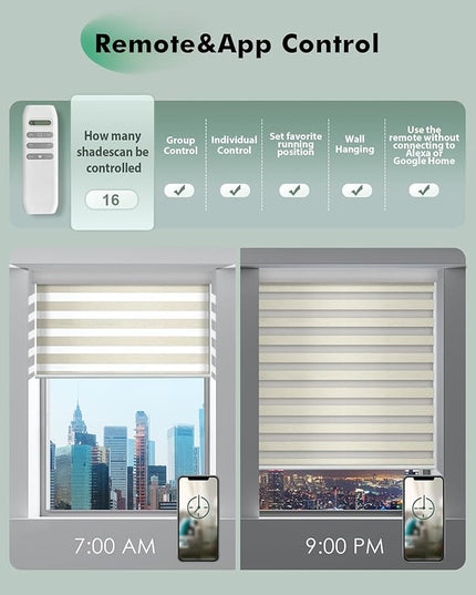 Yoolax Motorized Zebra Blinds, Remote Zebra Shades for Indoor Windows, Motorized Shades with Remote Light Control Horizontal Window Blinds Custom Size(80% Shading Beige)
