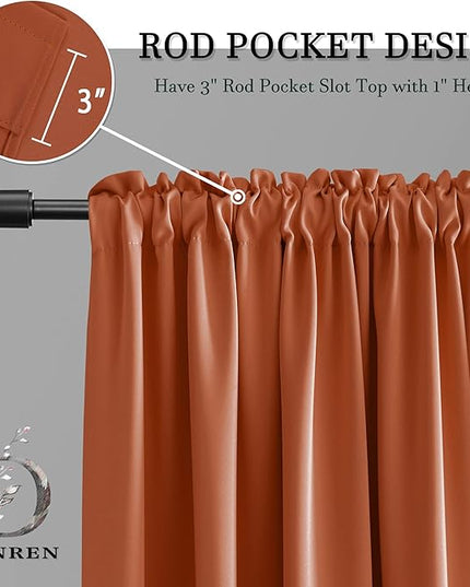 DONREN Burnt Orange Ochre Blackout Curtains for Bedroom 84 Inches Long Thermal Insulated Window Curtain for Living Room, Energy Efficicent Rod Pocket Window Treatment Decorative Panel
