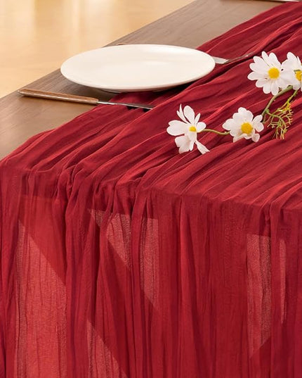 Socomi 6pcs Red Cheesecloth Table Runner Boho Rustic Gauze 120 inch 10FT Cheese Cloth Runner for Wedding Party Baby Shower Birthday Home Decor Holiday Decorations
