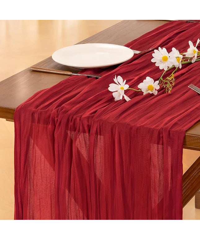 Socomi 6pcs Red Cheesecloth Table Runner Boho Rustic Gauze 120 inch 10FT Cheese Cloth Runner for Wedding Party Baby Shower Birthday Home Decor Holiday Decorations