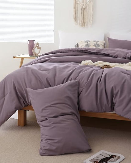 ROSGONIA Oversized King Comforter 128x120, 3pcs Super King Plus Comforter (1 Dusty Purple Comforter & 2 Pillowcases) Lightweight Oversized King Bedding Set Quilt