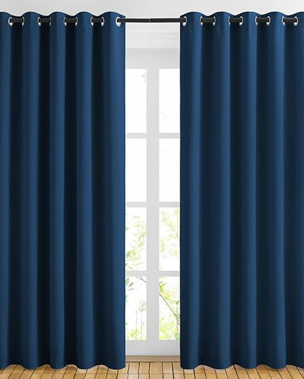 NICETOWN Blackout Sliding Door Curtains 84 inch Length 2 Panels - Thermal Insulated Solid Grommet Room Darkening Window Treatments for Bedroom/French Door (Moroccan Blue, 2 Panels, W66 x L84)