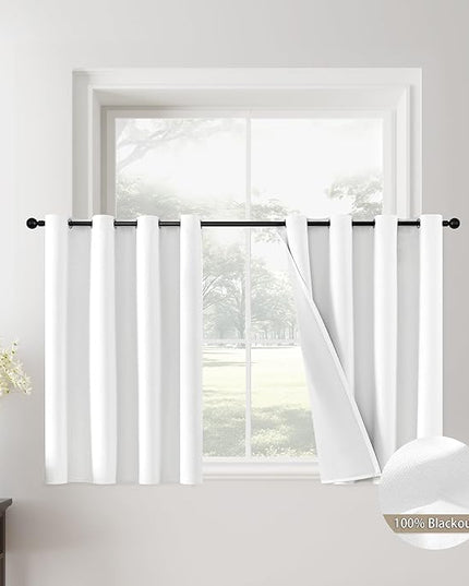ChrisDowa 100% Blackout Pure White Solid Curtains 45 Inches Long 2 Panels for Bedroom Living Room,Farmhouse Room Darkening Thermal Insulated Soundproof Grommet Top Window Treatment Drapes,52x45