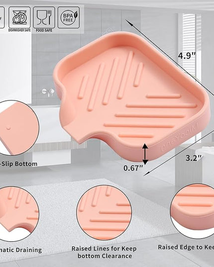 Silicone Bathroom Soap Dishes with Drain Spout-Bathroom and Kitchen Sink Organizer,Sponge Holder,Dish Soap Tray,Perfect for Dispenser,Scrubber,Bottle,Cup on Sink or Counter-Pink 4.9"×3.2"