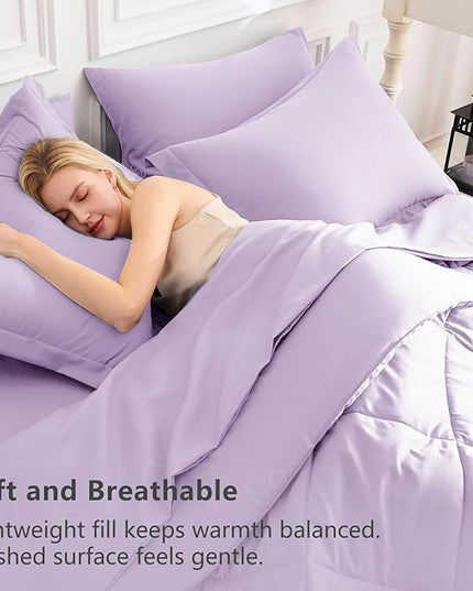 CozyLux Full Size Comforter Sets Light Purple - 7 Pieces Lavender Bed in a Bag Full, Luxury Soft Bed Set for All Seasons, Bedding Set with Down Alternative Comforter, Sheets, Pillowcases & Shams