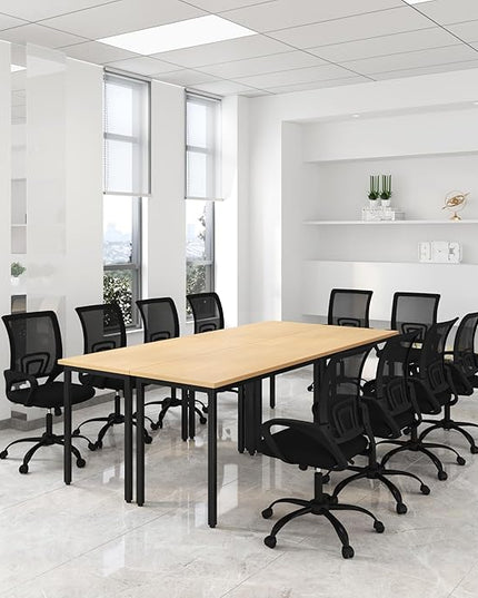 Bonzy Home 8FT Conference Table with Chairs Set, 94.4"x47.2"x29.5" Tables & 10Pcs Office Chairs, Meeting Room Study Printer Podcast Seminar Table Set for 10 People, Natural