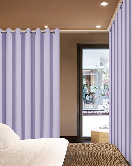 Yakamok Extra Wide Blackout Curtain for Sliding Glass Door, Grommet Thermal Insulated Room Divider Curtain 100W x 84L inch, Room Darkening Patio Curtain,8.3ft Wide x 7ft Tall, 1 Panel,Lilac