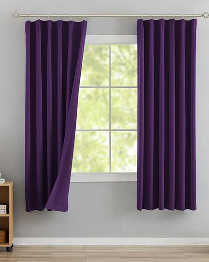 DONREN Royal Purple Pinch Pleated Blackout Curtains with Hooks - 72 inch Length Room Darkening Thermal Insulated Window Curtain Drapes for Living Room Bedroom Set of 2 Panels 40" Wx72 L