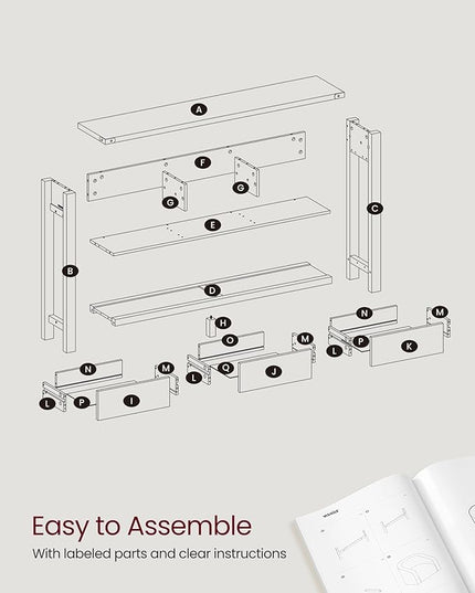 VASAGLE LIRY Collection - Console Table with 3 Drawers and Open Storage Shelf, Narrow Entryway Sofa Table for Living Room, Farmhouse Style, Metal Corners, Honey Brown and Rustic White ULNT142WJ02S