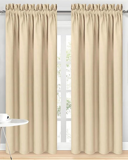 DWCN Blackout Curtains for Living Room Thermal Insulated, Energy Saving & Noise Reducing Bedroom Curtains, Beige, W 70x L 84 Inch, Set of 2 Rod Pocket Curtain Panels