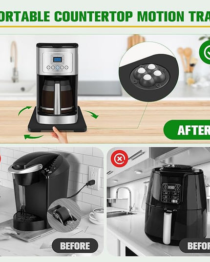 Appliance Slider 360° Rolling Tray for Coffee Maker Bamboo Coffee Pot Slider Tray Countertop Rotation Sliding Tray with Wheels, Small Appliances Mat Black (Small 11.8" × 9.8" × 0.6")