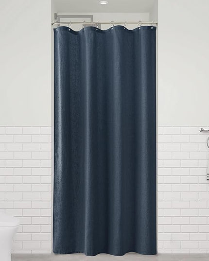 Naturoom Denim Blue 36 Inch Shower Curtain - Stall Narrow Half Linen Ultra Thick Fabric Shower Curtain Set with Hooks, Boho Farmhouse Rustic RV Camper Bath Curtains for Bathroom, 36x72